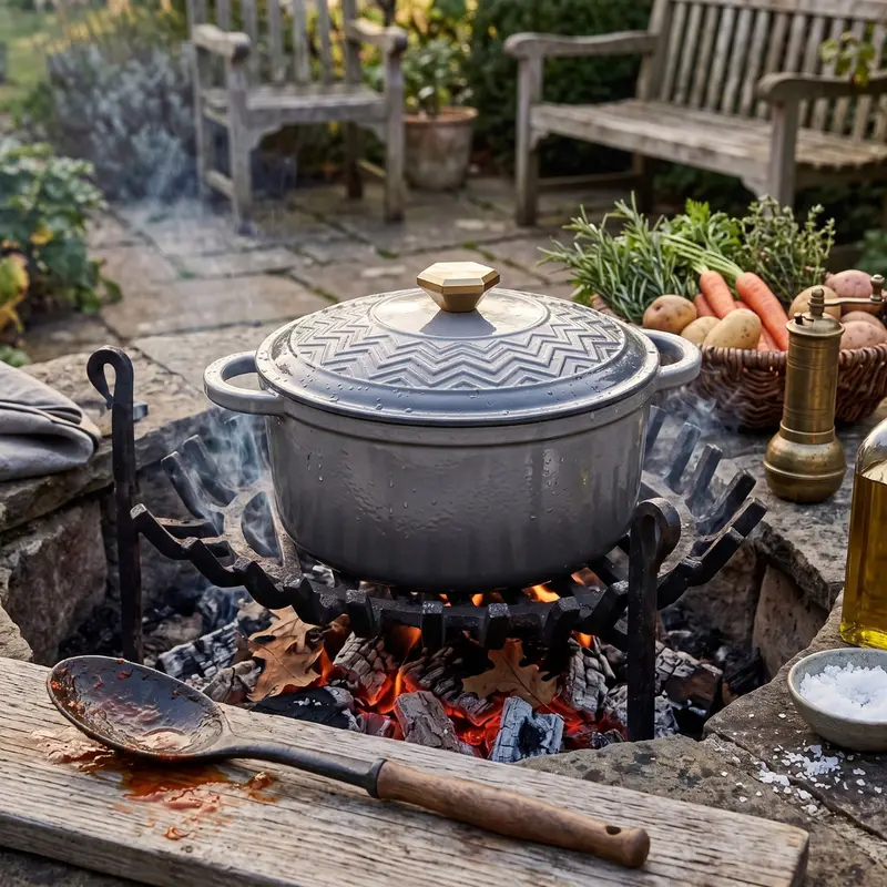 Emailierter Gusseisen-Dutch Oven mit Feuchtigkeitsdichtem Deckel und Topflappen
