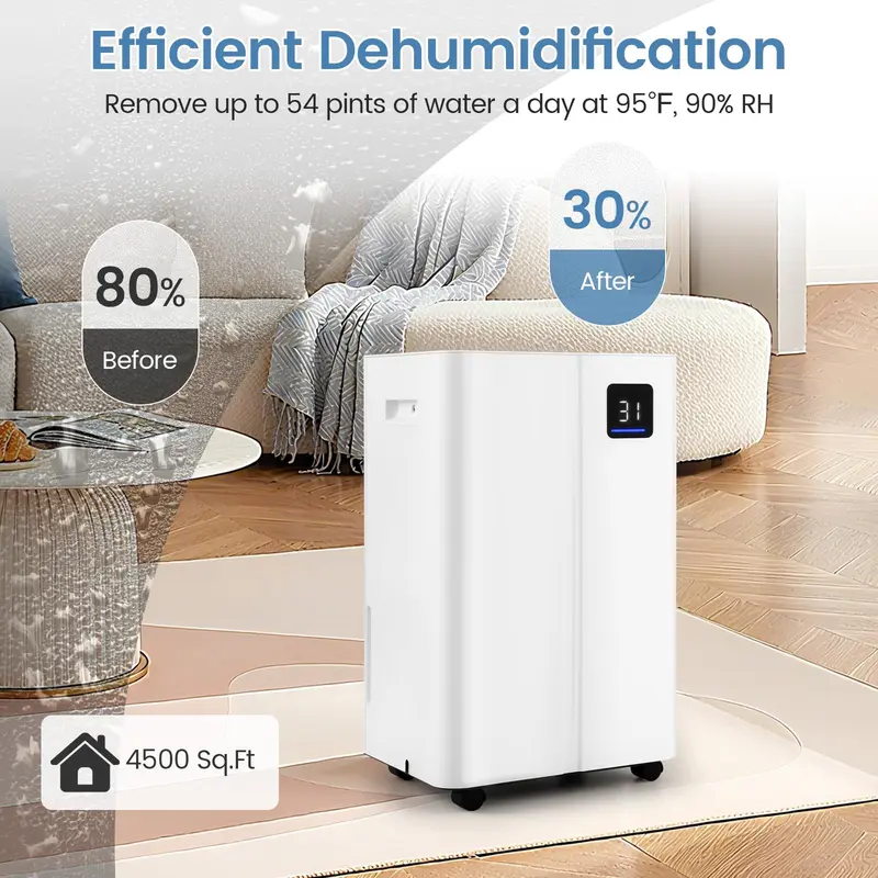 Entfeuchter für Keller mit 4500 Quadratfuß Leistung, 54-Pint-Entfeuchter mit 4-Liter-Wassertank, 3 Betriebsmodi und Timer 2