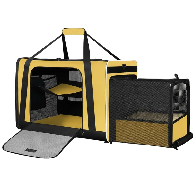 Erweiterbarer Transportkäfig mit integriertem Katzenklo-Bereich, 61 × 43 × 43 cm, für Auto 2