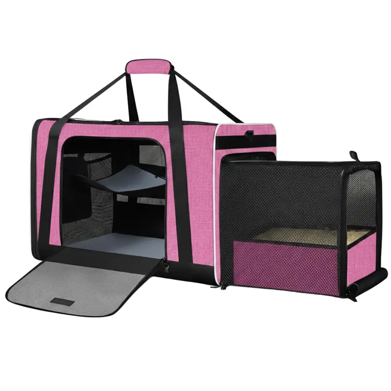 Erweiterbarer Transportkäfig mit integriertem Katzenklo-Bereich, 61 × 43 × 43 cm, für Auto