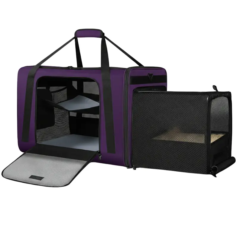 Erweiterbarer Transportkäfig mit integriertem Katzenklo-Bereich, 61 × 43 × 43 cm, für Auto