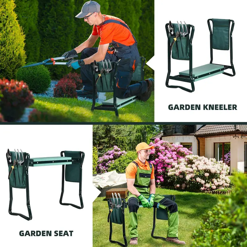 Faltbarer Garten-Kniekissen- und Sitzstuhl mit 2 Bonus-Werkzeugtaschen und EVA-Schaumpolster