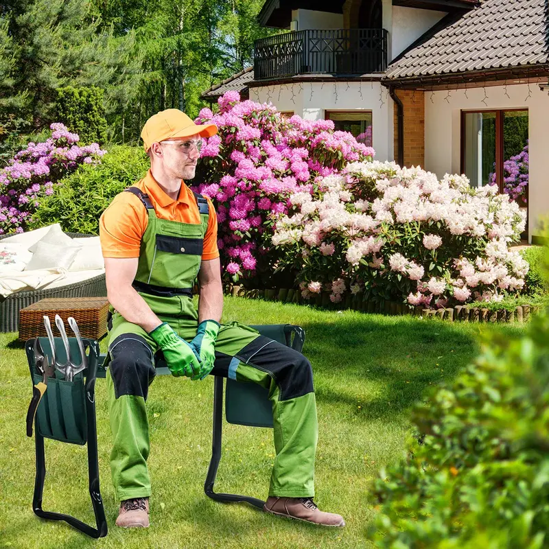 Faltbarer Garten-Kniekissen- und Sitzstuhl mit 2 Bonus-Werkzeugtaschen und EVA-Schaumpolster