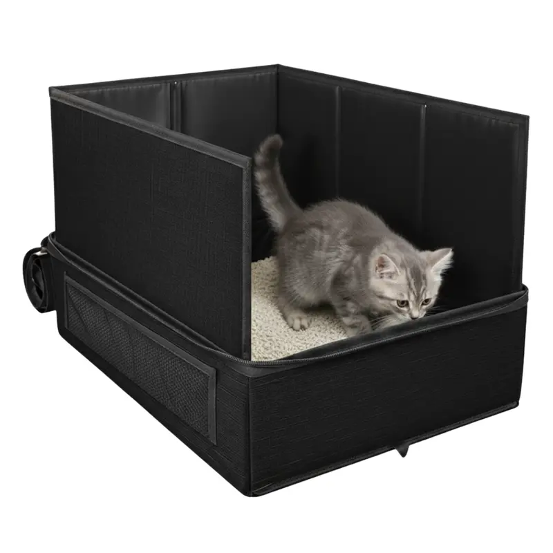 Faltbares Reise-Katzenklo mit Reißverschlussdeckel, Kot-schaufel und zusammenklappbarem Napf 2