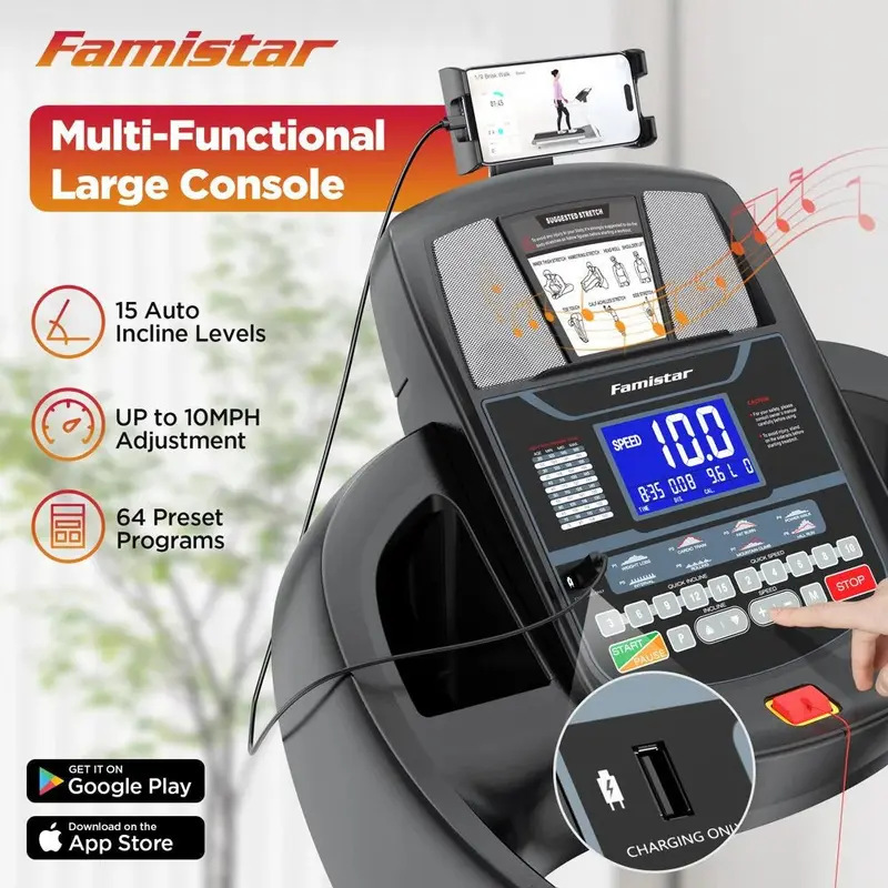 Famistar-Klapp-Laufband für zu Hause mit 15-stufiger automatischer Neigung, 136 kg Tragkraft und schnellen Geschwindigkeitskontrollen bis 16 km/h (10 mph)