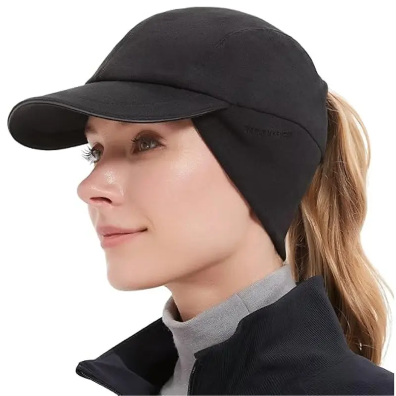 Frauen-Fleece-Ponytail-Mütze mit Ohrenwärmer und reflektierender Umrandung