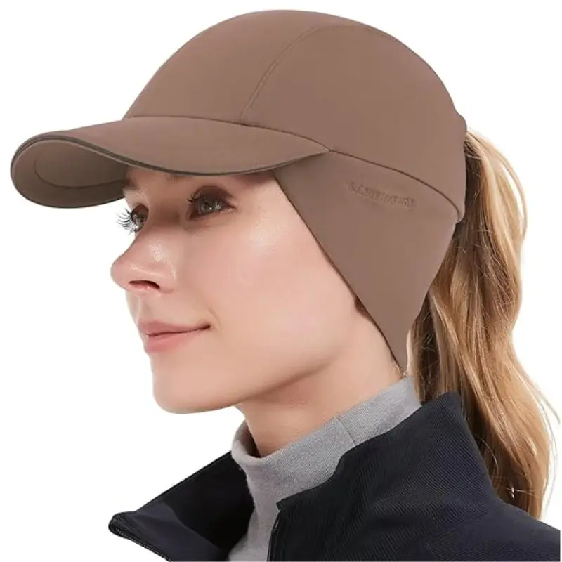 Frauen-Fleece-Ponytail-Mütze mit Ohrenwärmer und reflektierender Umrandung