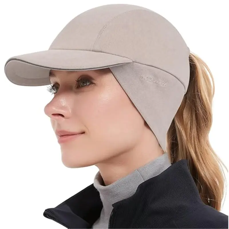 Frauen-Fleece-Ponytail-Mütze mit Ohrenwärmer und reflektierender Umrandung