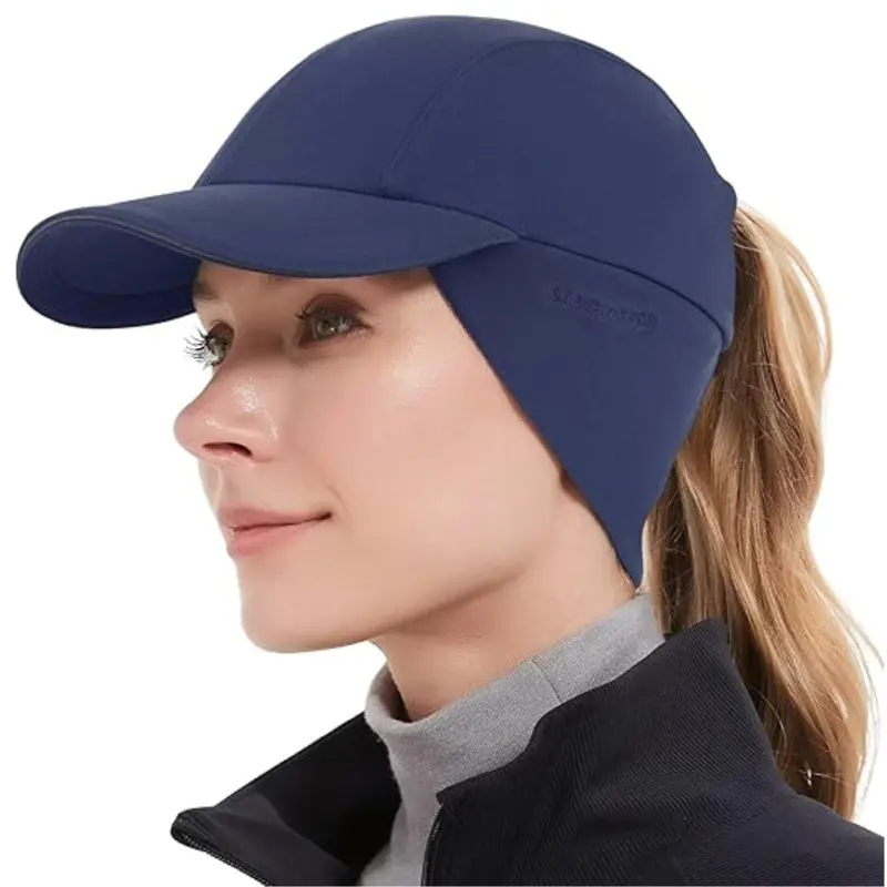 Frauen-Fleece-Ponytail-Mütze mit Ohrenwärmer und reflektierender Umrandung