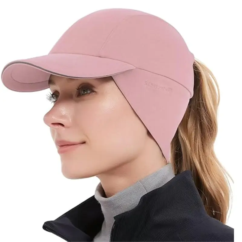 Frauen-Fleece-Ponytail-Mütze mit Ohrenwärmer und reflektierender Umrandung