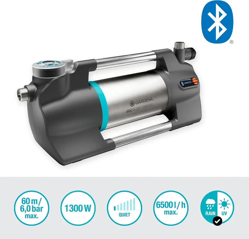 Gardena Gartenpumpe 6500 SilentComfort: Extra leise Bewässerungspumpe per App steuerbar, Fördermenge 6500 l/h, Trockenlaufsicherung, rostfreier Edelstahl, stromsparend und wasserfest (9059-20) 2