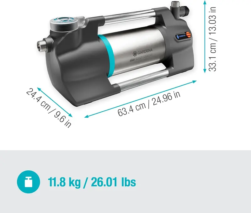 Gardena Gartenpumpe 6500 SilentComfort: Extra leise Bewässerungspumpe per App steuerbar, Fördermenge 6500 l/h, Trockenlaufsicherung, rostfreier Edelstahl, stromsparend und wasserfest (9059-20)