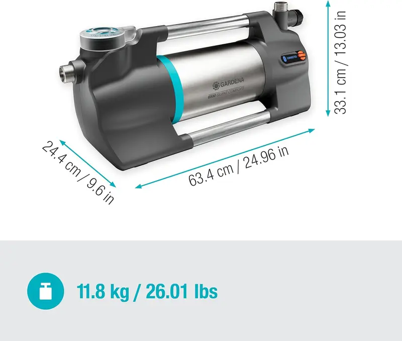 Gardena Gartenpumpe 6500 SilentComfort: Extra leise Bewässerungspumpe per App steuerbar, Fördermenge 6500 l/h, Trockenlaufsicherung, rostfreier Edelstahl, stromsparend und wasserfest (9059-20)