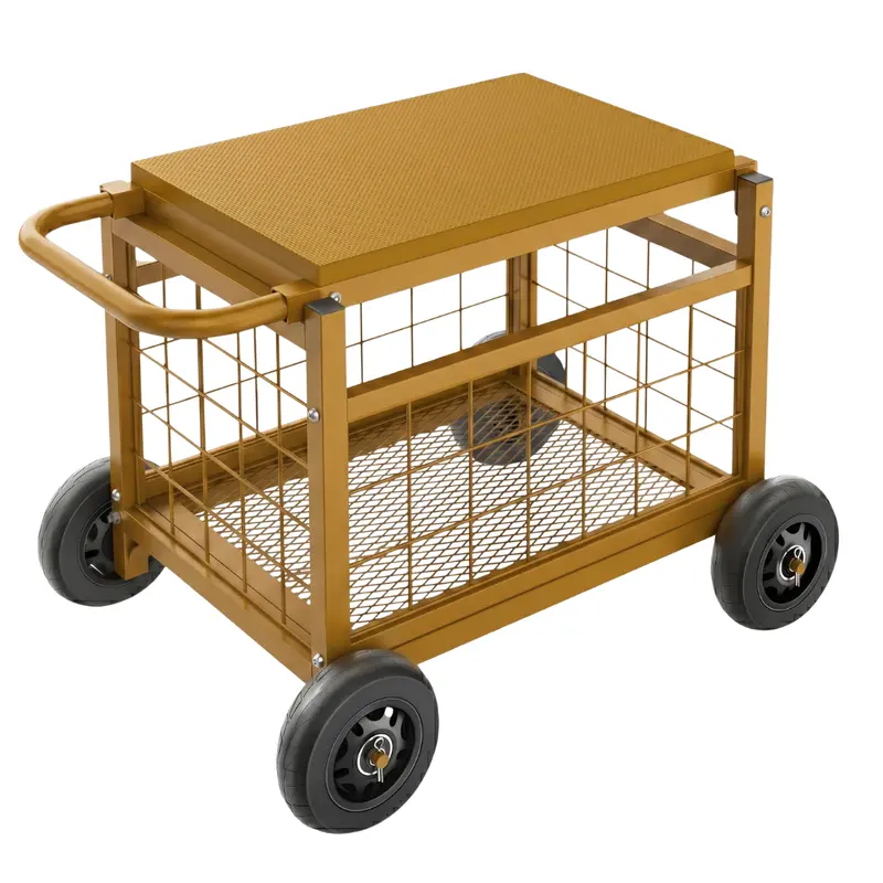 Garten-Arbeitssitzwagen mit Staufach und Gummirädern