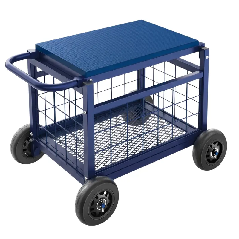 Garten-Arbeitssitzwagen mit Staufach und Gummirädern 2