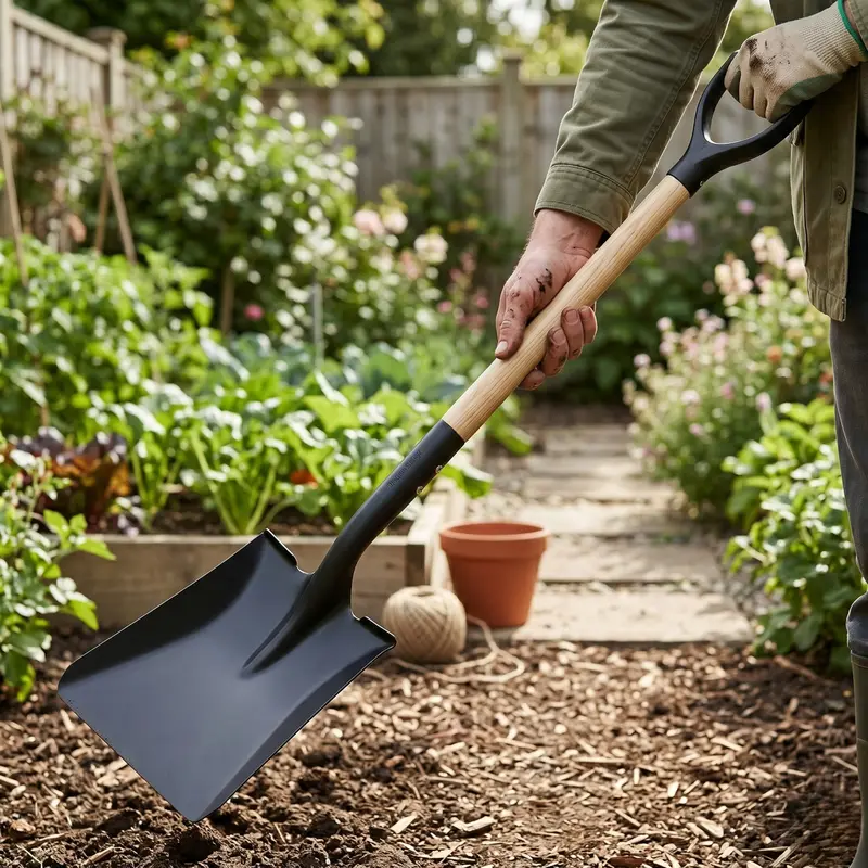Garten-Schaufel mit flachem Rand, Stahlblatt und geformtem D-Griff