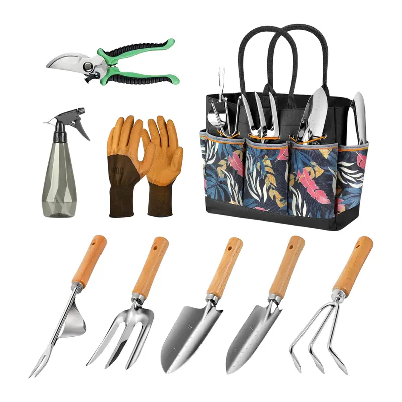 Gartengerät-Set mit Aufbewahrungstasche aus Canvas, Edelstahl-Geräte 2