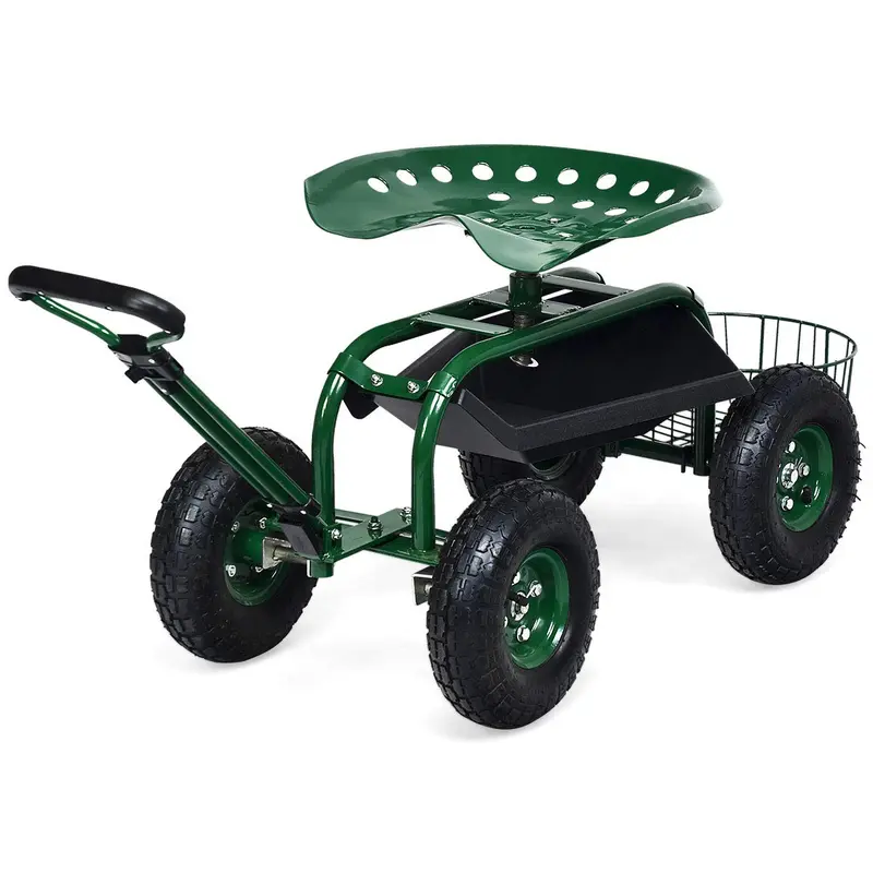 Gartenwagen mit Arbeitssitz und Rädern, Terrassenwagen/Scooter für Pflanzarbeiten, 96,5 cm × 43,2 cm × 53,3–53,3 cm (L × B × H)