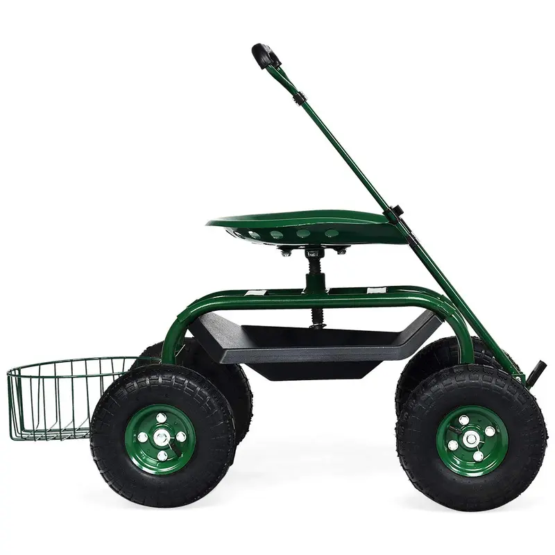 Gartenwagen mit Arbeitssitz und Rädern, Terrassenwagen/Scooter für Pflanzarbeiten, 96,5 cm × 43,2 cm × 53,3–53,3 cm (L × B × H)
