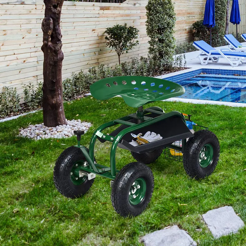 Gartenwagen mit Arbeitssitz und Rädern, Terrassenwagen/Scooter fürs Pflanzen
