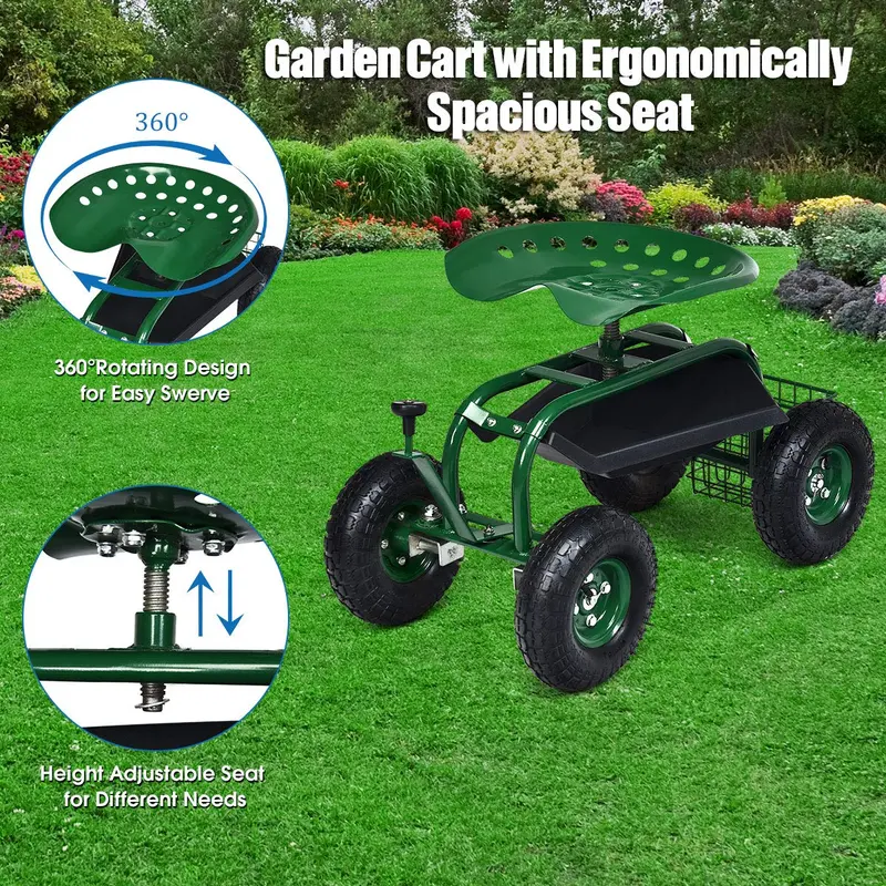 Gartenwagen mit Arbeitssitz und Rädern, Terrassenwagen/Scooter fürs Pflanzen