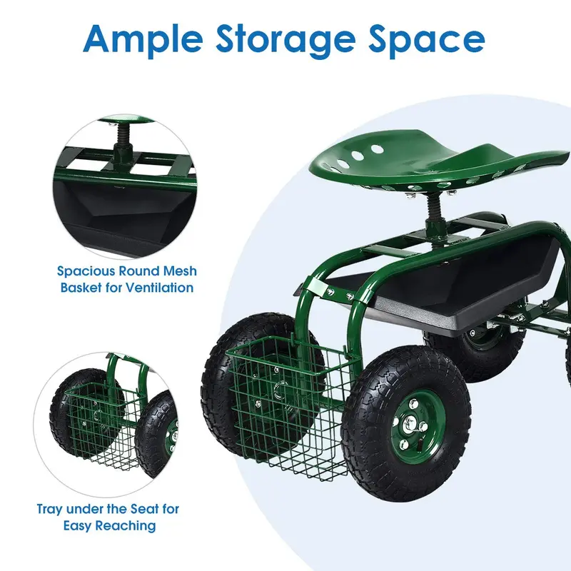 Gartenwagen mit Arbeitssitz und Rädern, Terrassenwagen/Scooter fürs Pflanzen