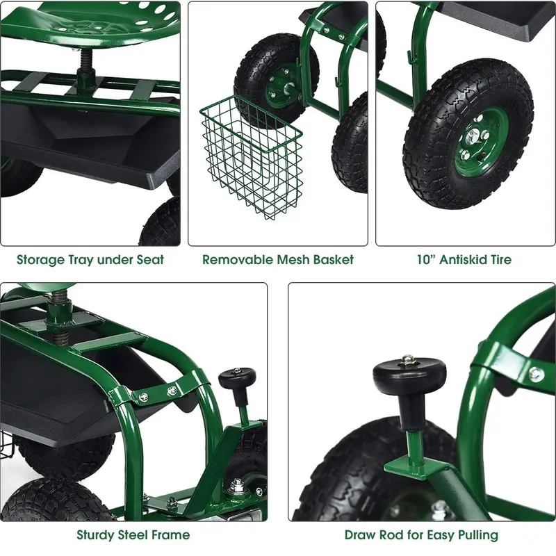Gartenwagen mit Arbeitssitz und Rädern, Terrassenwagen/Scooter fürs Pflanzen