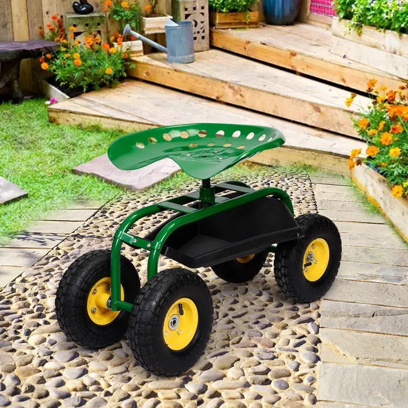 Gartenwagen mit Roll-Sitz für Außenbereich – Für Rasen, Hof, Terrasse und Pflanzarbeiten 2