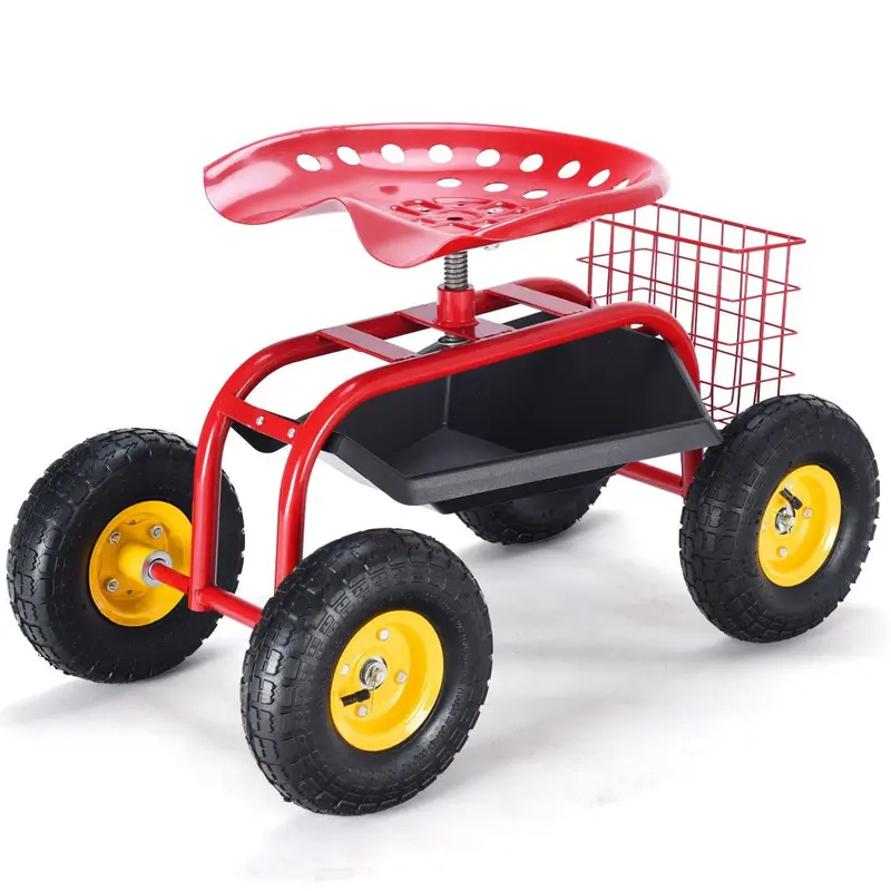 Gartenwagen mit Roll-Sitz für Außenbereich – Für Rasen, Hof, Terrasse und Pflanzarbeiten