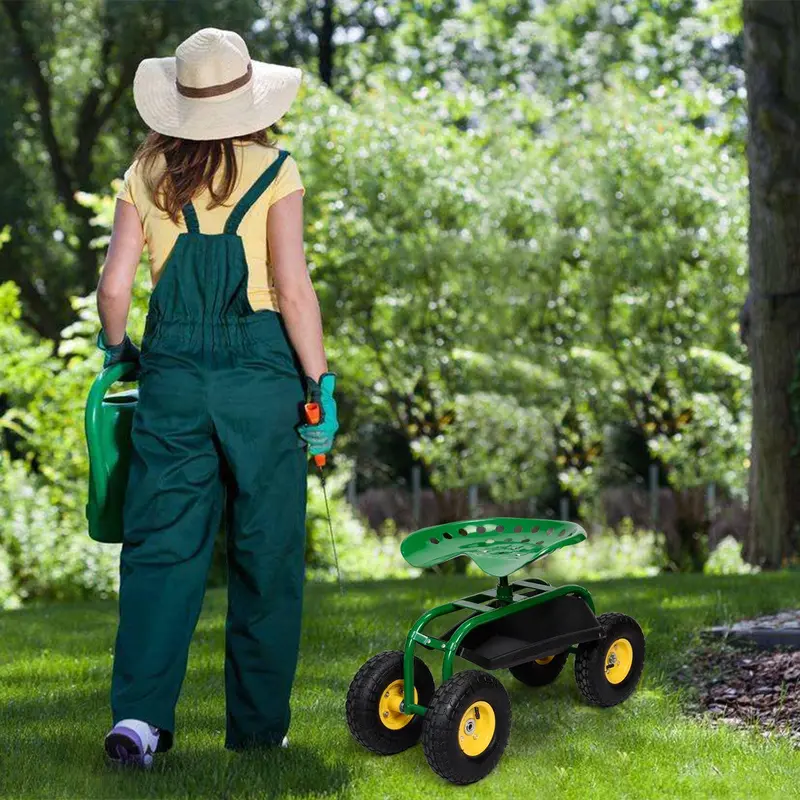 Gartenwagen mit Roll-Sitz für Außenbereich – Für Rasen, Hof, Terrasse und Pflanzarbeiten