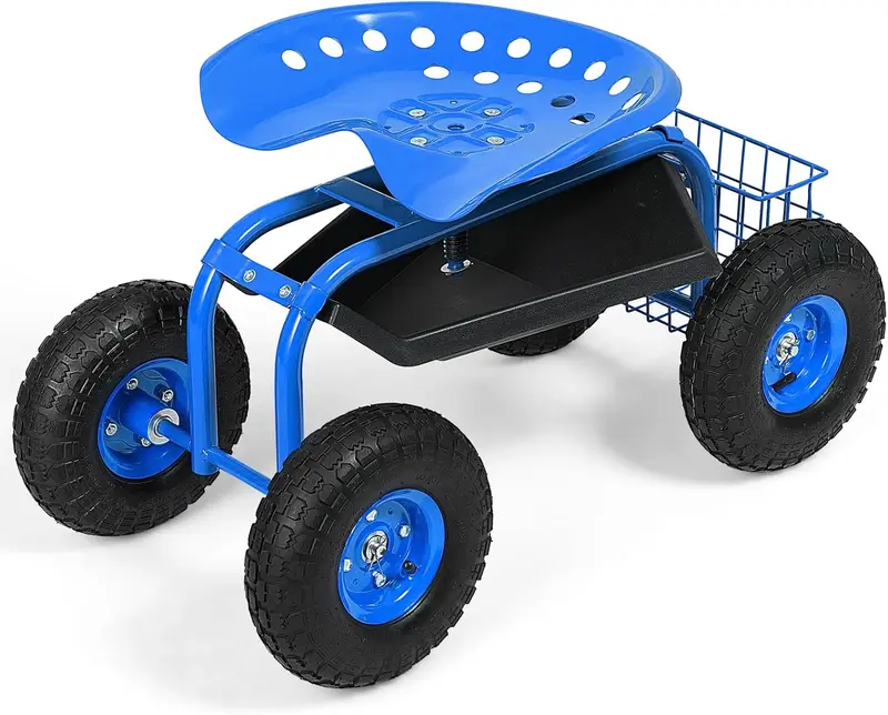 Gartenwagen mit Roll-Sitz für Außenbereich – Für Rasen, Hof, Terrasse und Pflanzarbeiten