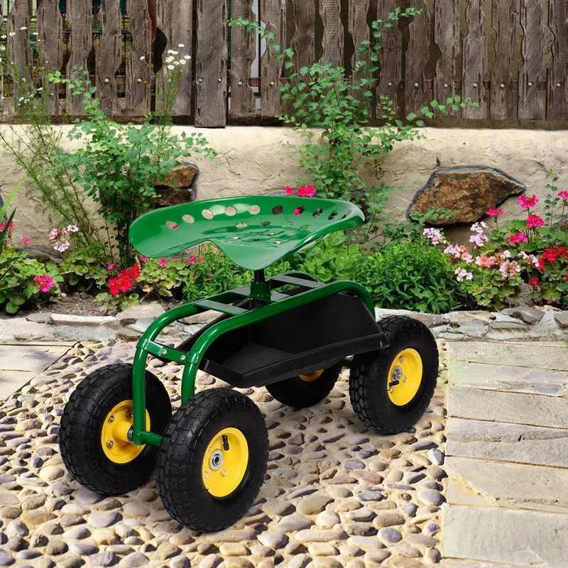 Gartenwagen mit Roll-Sitz für Außenbereich – Für Rasen, Hof, Terrasse und Pflanzarbeiten
