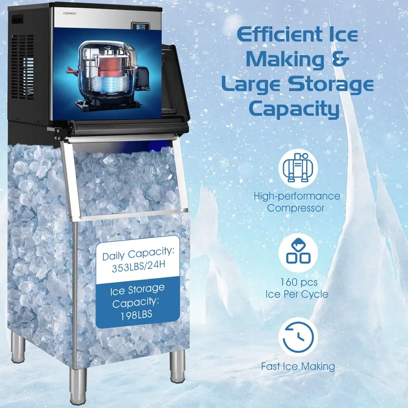 Gesplittete gewerbliche Eis-Maschine, 160 kg/24 h, vollautomatische vertikale industrielle modulare Eismaschine mit großem Lagereimer (90 kg)