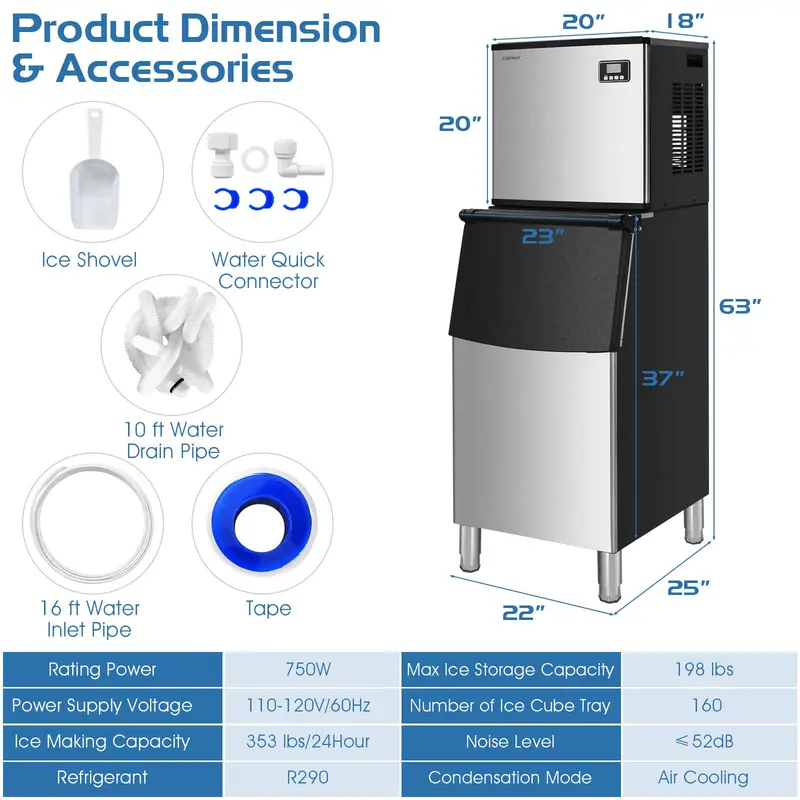 Gesplittete gewerbliche Eis-Maschine, 160 kg/24 h, vollautomatische vertikale industrielle modulare Eismaschine mit großem Lagereimer (90 kg)