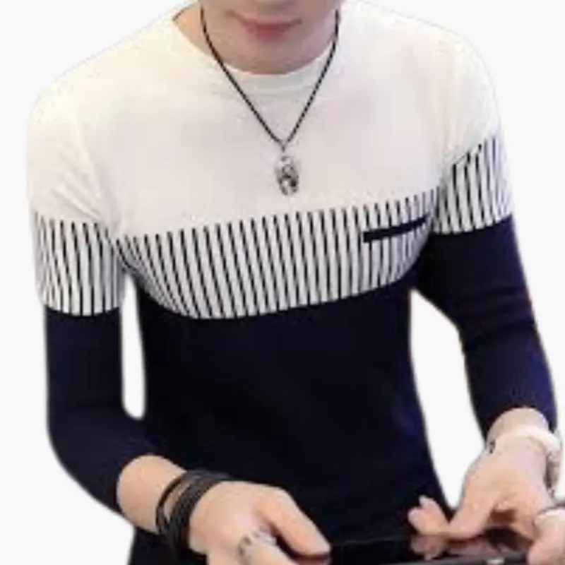 Gestreifter Strickpullover für Herren – Rundhalsausschnitt