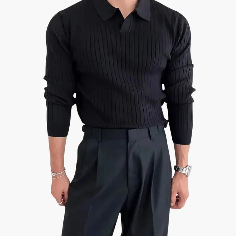 Gestrickter Polo-Pullover für Herren mit Rippenstruktur