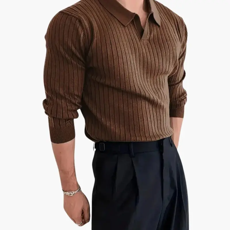 Gestrickter Polo-Pullover für Herren mit Rippenstruktur