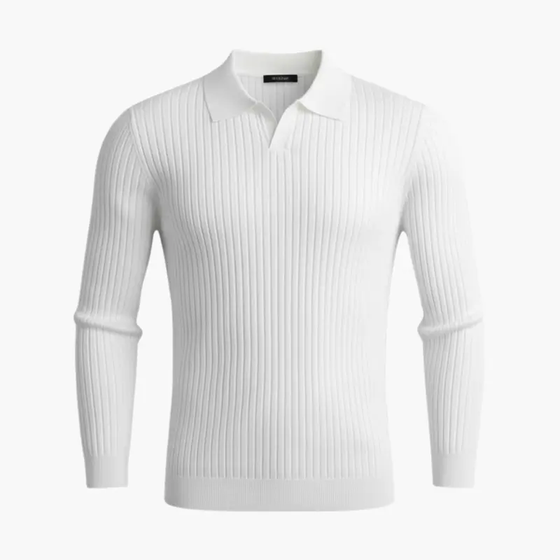 Gestrickter Polo-Pullover für Herren mit Rippenstruktur