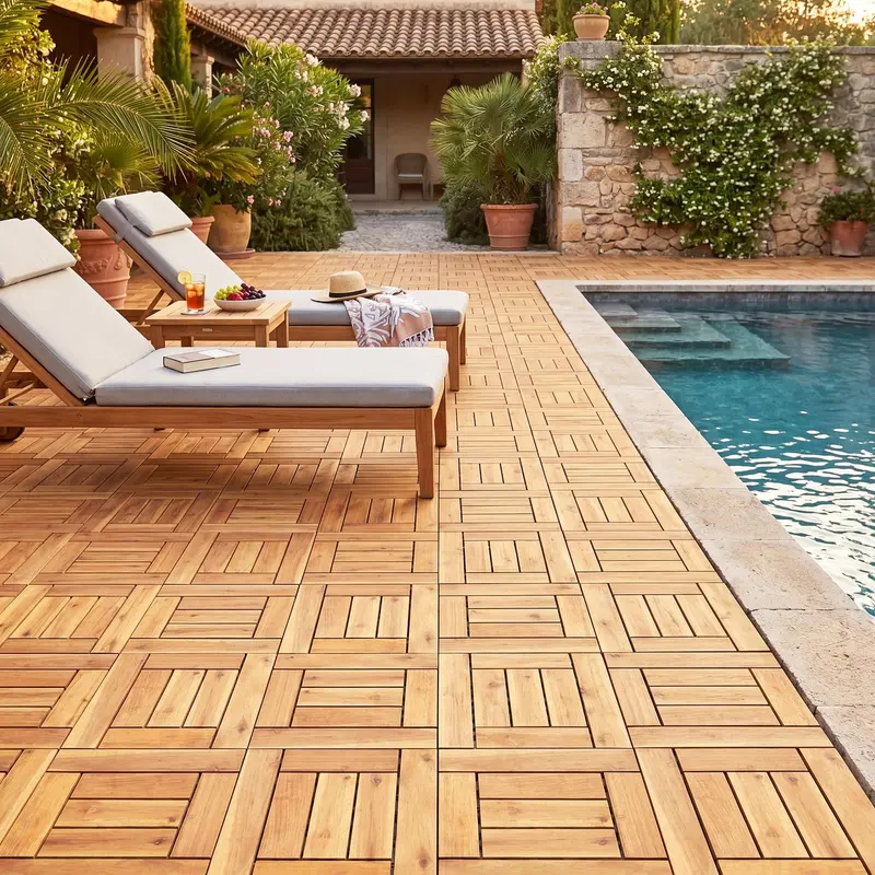 Giantex Deckplatten aus Akazienholz mit goldener Teak-Optik – 27/54 sq.ft, wasserdicht, für Außenbereiche