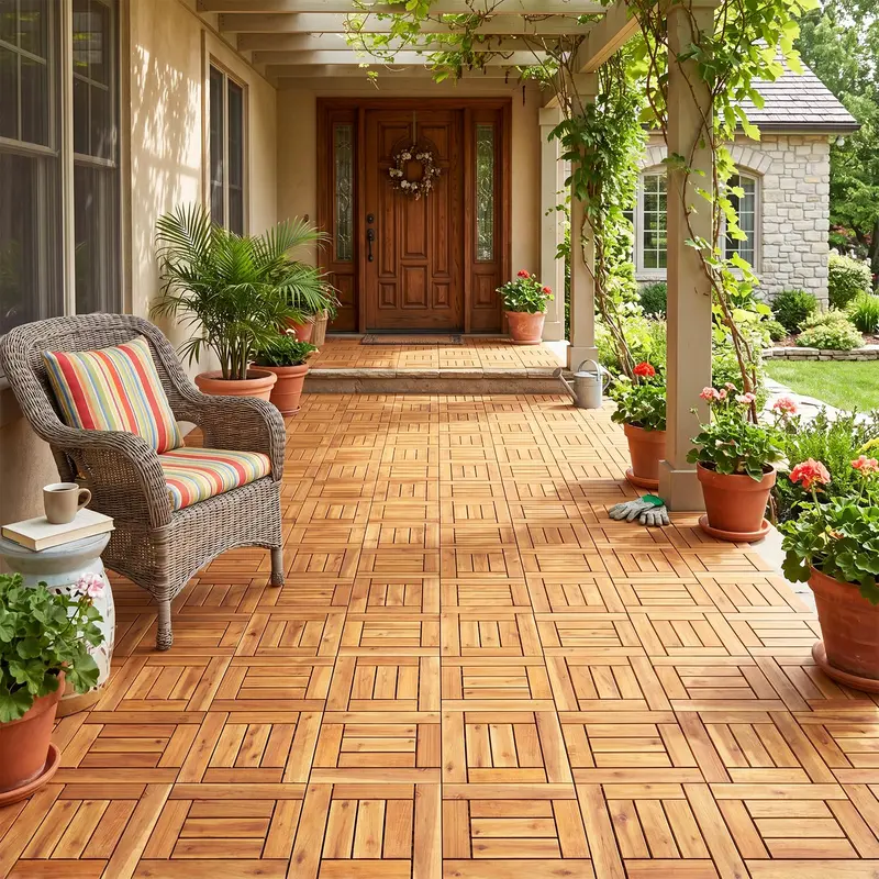 Giantex Deckplatten aus Akazienholz mit goldener Teak-Optik – 27/54 sq.ft, wasserdicht, für Außenbereiche