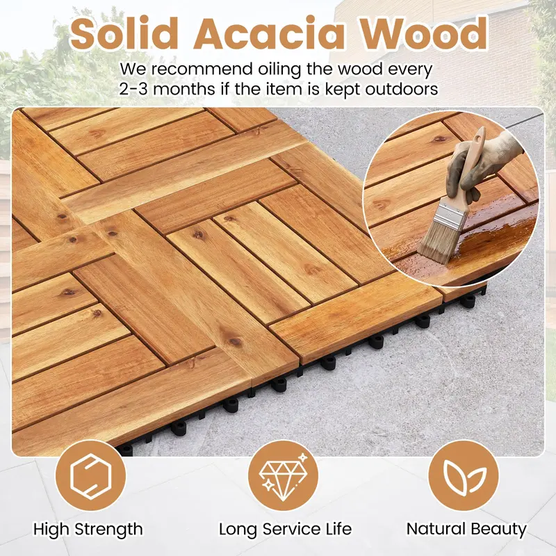 Giantex Deckplatten aus Akazienholz mit goldener Teak-Optik – 27/54 sq.ft, wasserdicht, für Außenbereiche