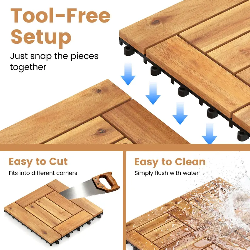 Giantex Deckplatten aus Akazienholz mit goldener Teak-Optik – 27/54 sq.ft, wasserdicht, für Außenbereiche