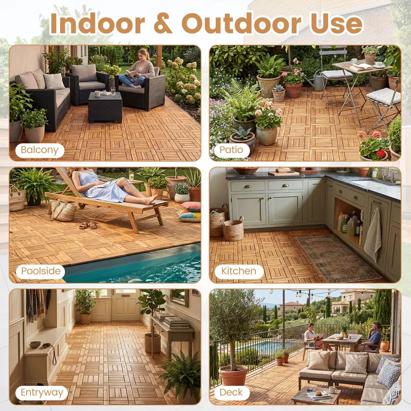 Giantex Deckplatten aus Akazienholz mit goldener Teak-Optik – 27/54 sq.ft, wasserdicht, für Außenbereiche