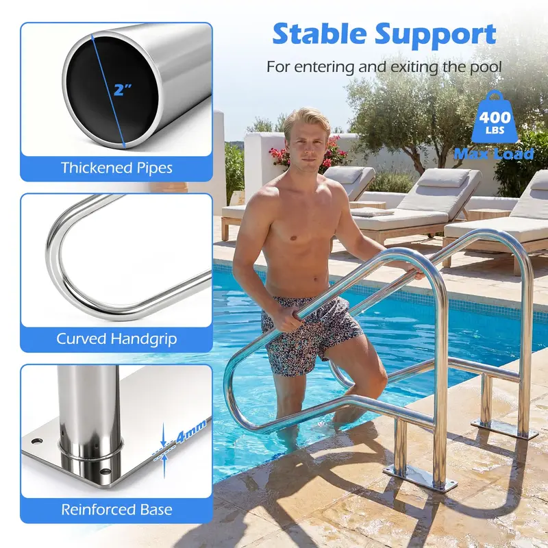 Goplus 1 Stück / 2 Stück Pool-Handlauf für eingelassene Swimmingpools mit Bodenplatte (50" x 30" (LxB)) 2