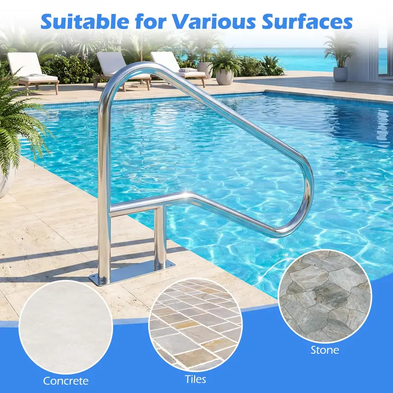 Goplus 1 Stück / 2 Stück Pool-Handlauf für eingelassene Swimmingpools mit Bodenplatte (50" x 30" (LxB))