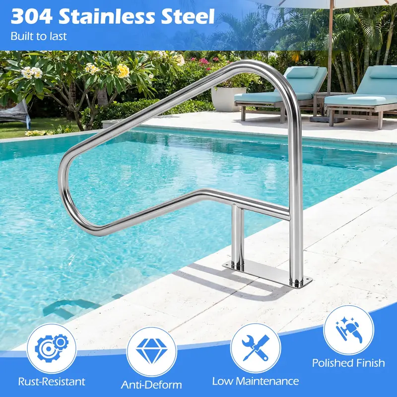 Goplus 1 Stück / 2 Stück Pool-Handlauf für eingelassene Swimmingpools mit Bodenplatte (50" x 30" (LxB))