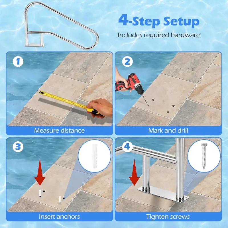 Goplus 1 Stück / 2 Stück Pool-Handlauf für eingelassene Swimmingpools mit Bodenplatte (50" x 30" (LxB))
