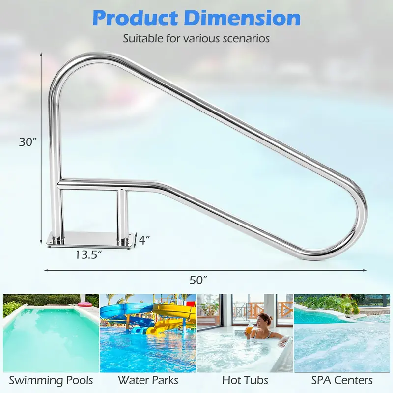 Goplus 1 Stück / 2 Stück Pool-Handlauf für eingelassene Swimmingpools mit Bodenplatte (50" x 30" (LxB))