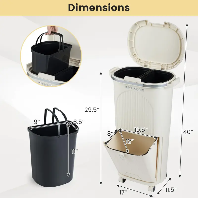 Goplus 10-Gallonen-Küchen-Mülleimer mit Deckel und 2 abnehmbaren Eimern