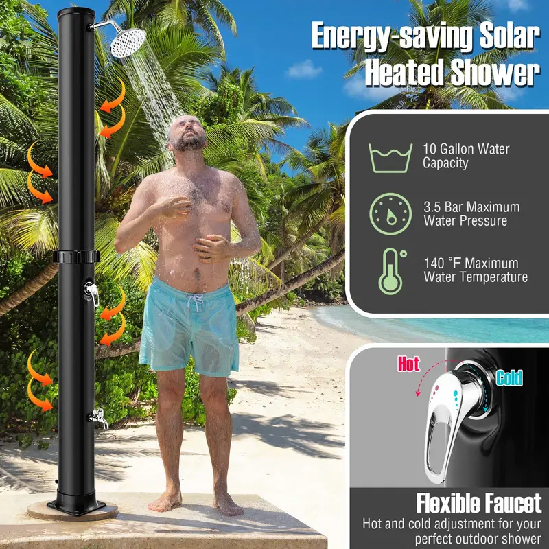 GoPlus 10-Gallonen-Solar-Dusche für den Außenbereich, freistehende Garten- und Pool-Dusche mit 2,2 m Höhe und schwenkbarem Duschkopf